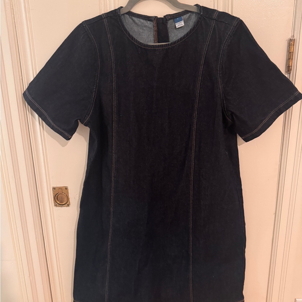 Old Navy Dark Blue Denim Shift Dress with Contrast Stitching